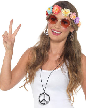 60s Hippie Womens Festival Glasses Headband Earrings and Necklace Kit