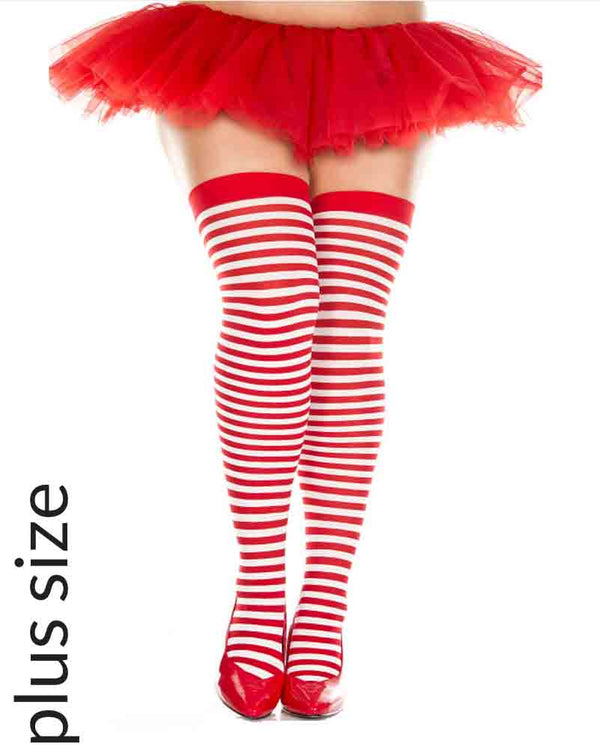 Christmas Striped Red and White Plus Sized Thigh Highs