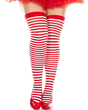 Christmas Striped Red and White Plus Sized Thigh Highs