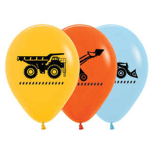 Sempertex 30cm Construction Trucks Fashion Yellow, Orange & Blue Latex Balloons, 25PK Pack of 25