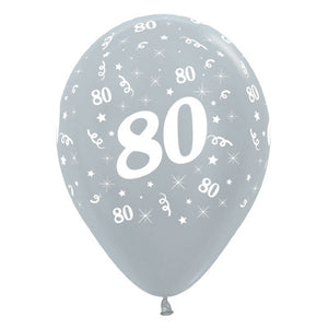 Sempertex 30cm Age 80 Satin Pearl Silver Latex Balloons 6PK Pack of 6