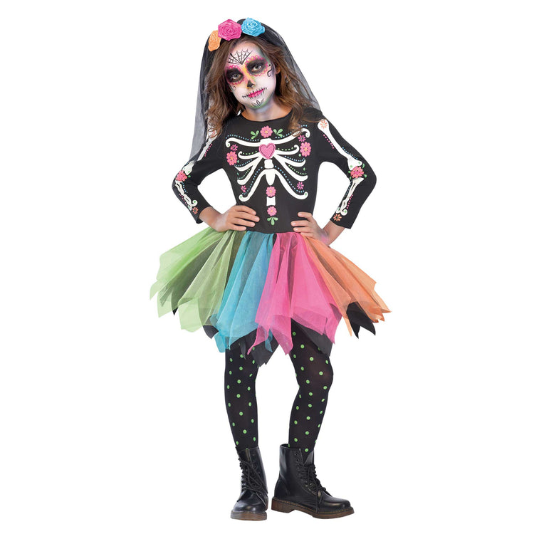 Mexican Sugar Skull Girls Costume 6-8 Years