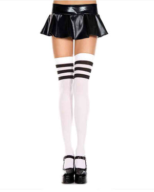 Striped Top White Opaque Thigh Highs