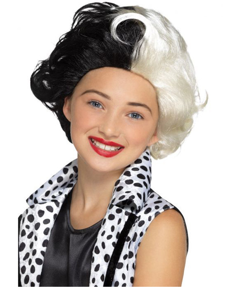 Evil Little Madame Short Black and White Kids Wig