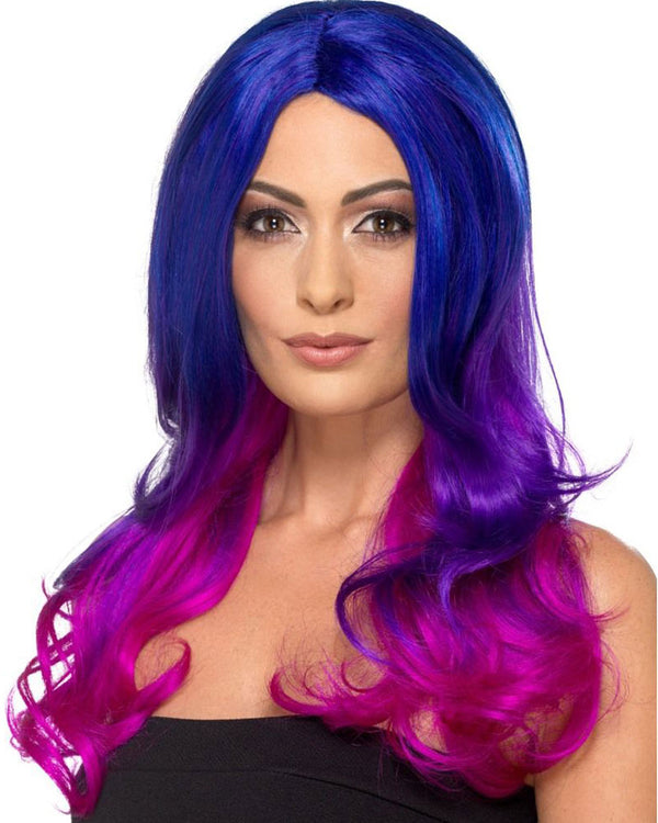 Ombre Blue and Pink Long Wavy Wig