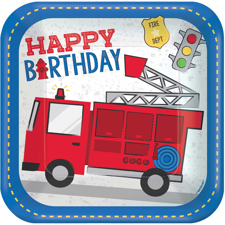 First Responders Happy Birthday 9in / 23cm Square Paper Plates Pack of 8