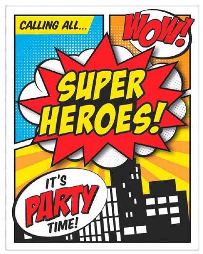 Superhero Large Invitations Pack of 8