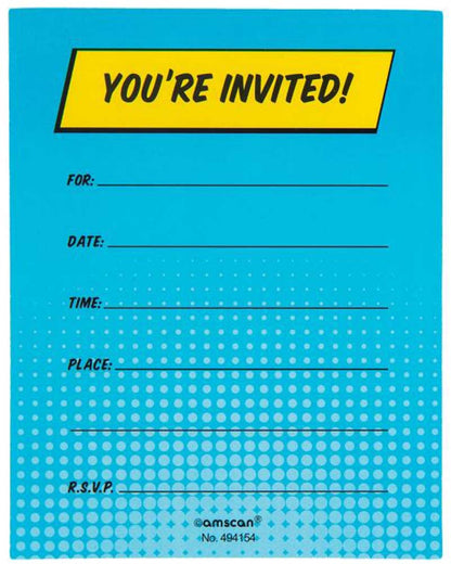 Superhero Large Invitations Pack of 8