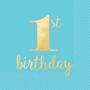 1st Birthday Blue Lunch Napkin Pack of 16