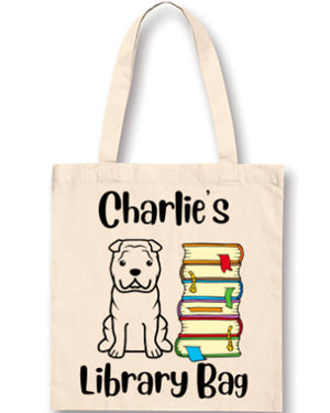 Puppy and Pile of Books Personalised Library Bag