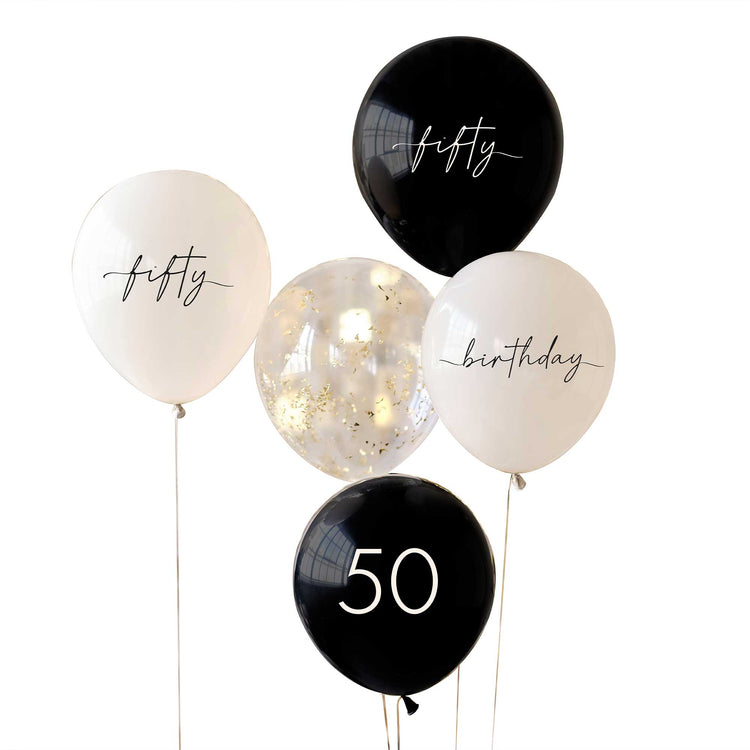 Champagne Noir Black, Nude, Cream & Champagne Gold 50th Birthday Party Balloons