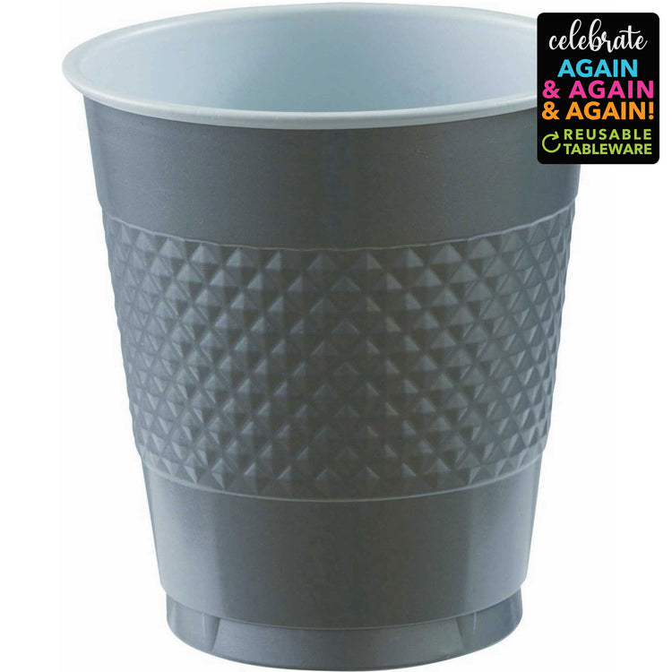 Premium Plastic Cups 355ml 20 Pack - Silver Pack of 20