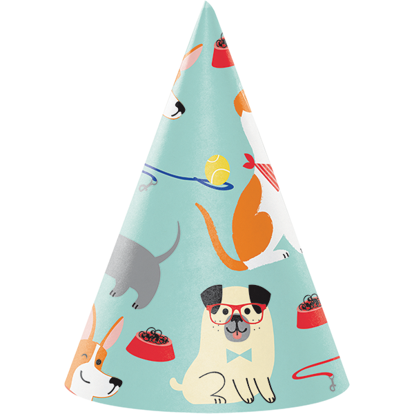 Dog Party Cone Shaped Party Hats Pack of 8