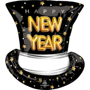 SuperShape Happy New Year Pop Clink Cheers Top Hat 60cm Foil Balloon
