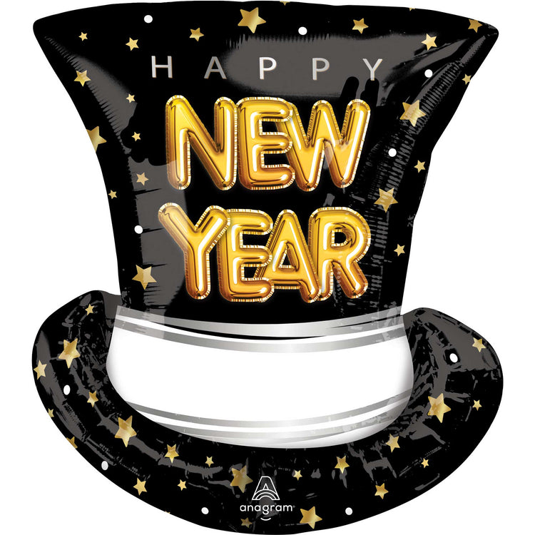 SuperShape Happy New Year Pop Clink Cheers Top Hat 60cm Foil Balloon