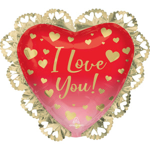 SuperShape XL I Love You Ombre & Gold Hearts Intricates Balloon