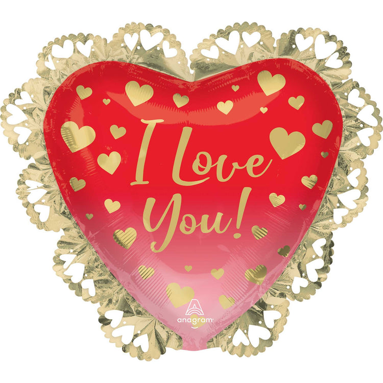 SuperShape XL I Love You Ombre & Gold Hearts Intricates Balloon