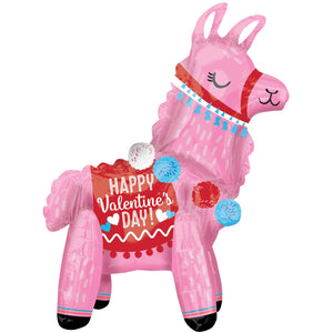 Multi-Balloon Happy Valentines Day Standing Llama 55cm Foil Balloon