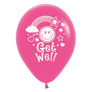 Sempertex 30cm Get Well Smiley Faces Fashion Fuchsia Latex Balloons 6PK Pack of 6