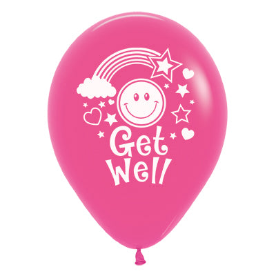 Sempertex 30cm Get Well Smiley Faces Fashion Fuchsia Latex Balloons 6PK Pack of 6