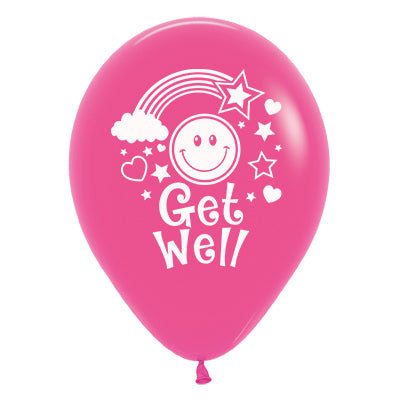 Sempertex 30cm Get Well Smiley Faces Fashion Fuchsia Latex Balloons, 6PK Pack of 6