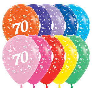 Sempertex 30cm Age 70 Fashion Assorted Latex Balloons, 25PK Pack of 25