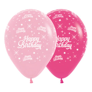 Sempertex 30cm Happy Birthday Twinkling Stars Fashion Pink & Fuchsia Latex Balloons 6PK Pack of 6
