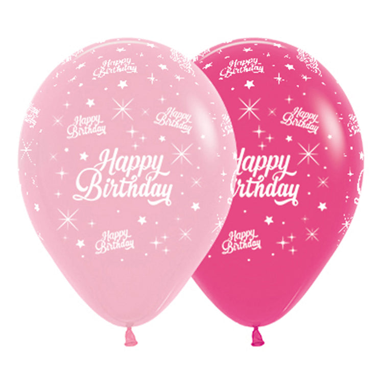 Sempertex 30cm Happy Birthday Twinkling Stars Fashion Pink & Fuchsia Latex Balloons 6PK Pack of 6