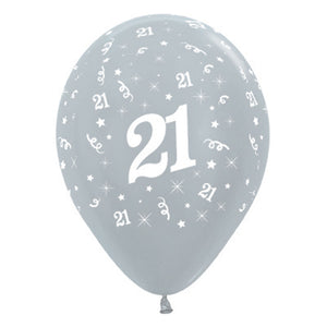 Sempertex 30cm Age 21 Satin Pearl Silver Latex Balloons 6PK Pack of 6