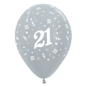 Sempertex 30cm Age 21 Satin Pearl Silver Latex Balloons, 6PK Pack of 6