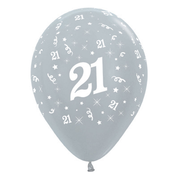 Sempertex 30cm Age 21 Satin Pearl Silver Latex Balloons 6PK Pack of 6