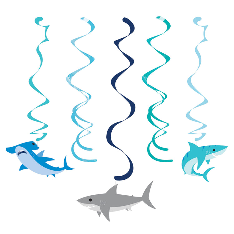 Shark Party Dizzy Danglers Hanging Swirls Pack of 5
