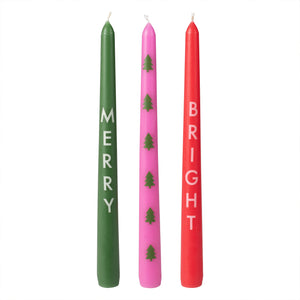 Merry & Bright Christmas Dinner Candles Pack of 3
