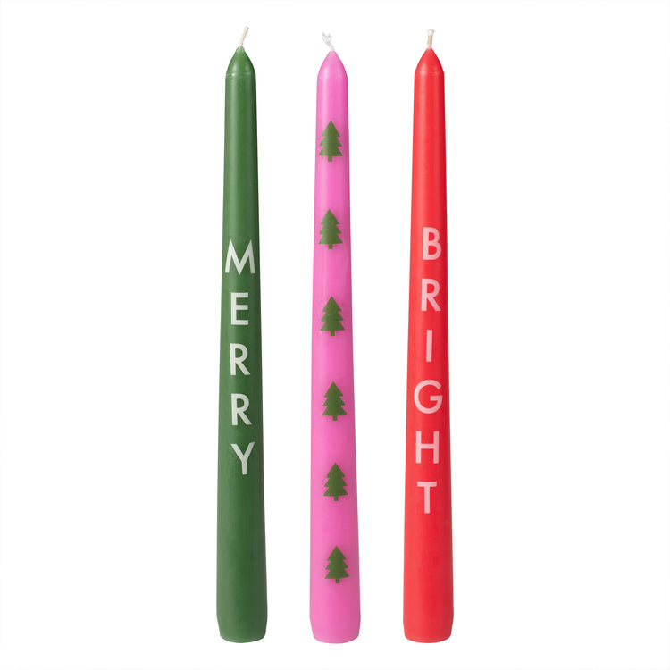 Merry & Bright Christmas Dinner Candles Pack of 3