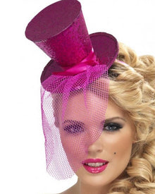 Hot Pink Mini Top Hat on Headband