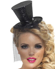 Mini Black Top Hat on Headband