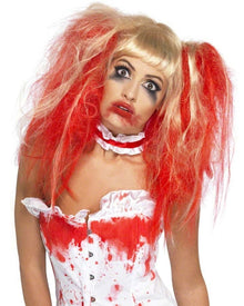Blood Drip Red and Blonde Pigtails Halloween Wig