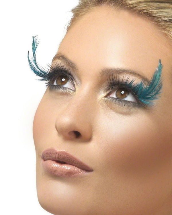 Eyelashes with Black and Green Feathers