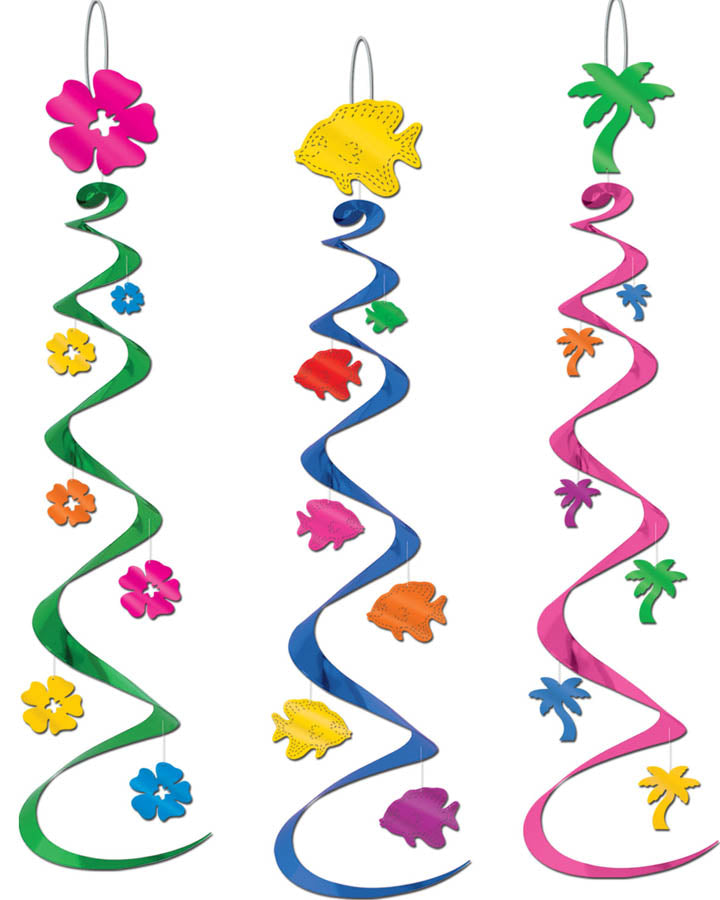 Luau Party Hanging Swirl Decorations Pack of 3