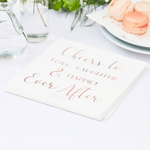 Botanical Wedding Foiled Cheers To Love Laughter & Happily Ever After Napkins Pack of 16