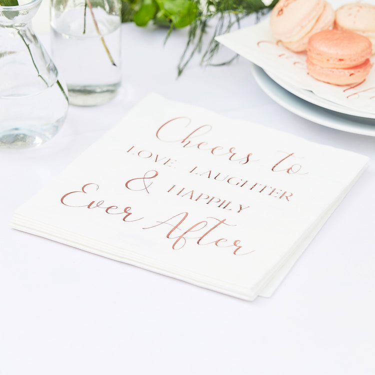 Botanical Wedding Foiled Cheers To Love Laughter & Happily Ever After Napkins Pack of 16
