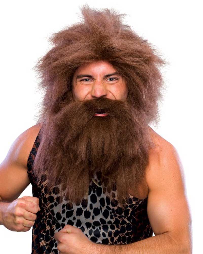Caveman Long Brown Wig and Beard Set