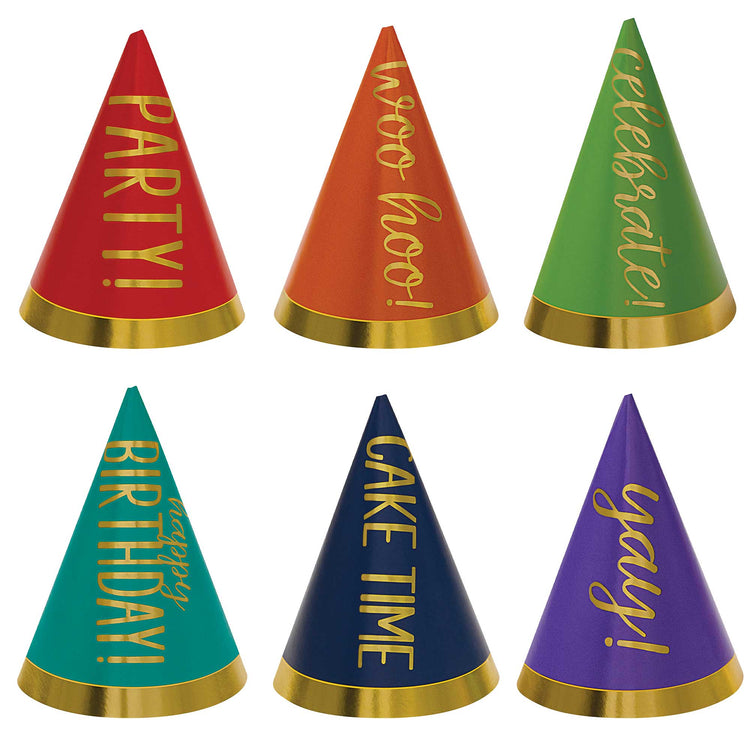 Party Mini Cone Hats Foil Rainbow Colours Pack of 12