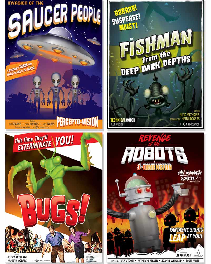50s Movie Drive In Poster Cutouts Pack of 4