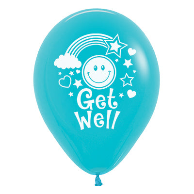 Sempertex 30cm Get Well Smiley Faces Fashion Caribbean Blue Latex Balloons, 25PK Pack of 25