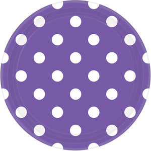 Dots 17cm Round Paper Plates New Purple Pack of 8