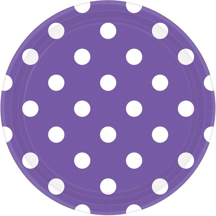 Dots 23cm Round Plates New Purple Pack of 8