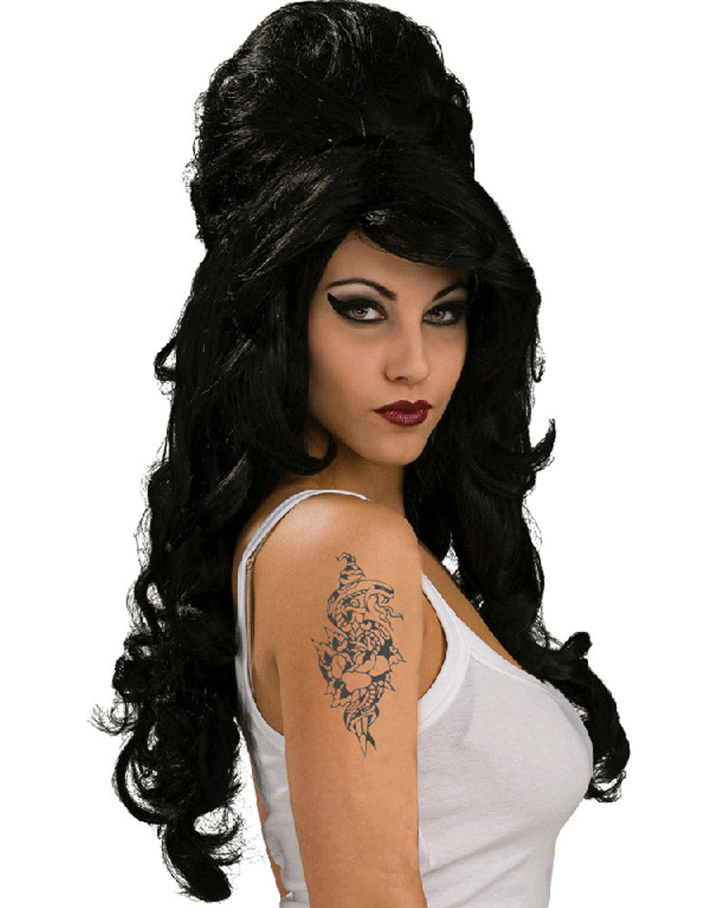 60s Beehive Long Curly Black Wig