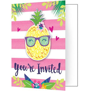 Pineapple N Friends Invitations Foldover Style 10cm x 12cm Pack of 8