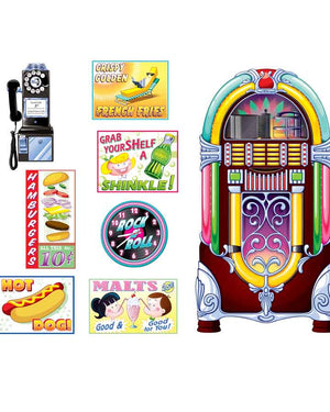 50s Soda Shop and Jukebox Cutouts Pack of 8